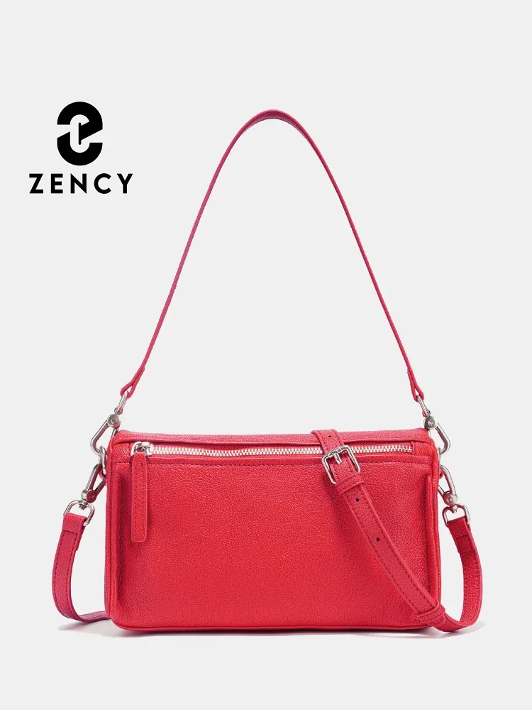 Sac à main en cuir véritable Zency pour femme, petit sac simple, sac à bandoulière pour femme, sac en peau de mouton, sacs à main 2025, sac rouge