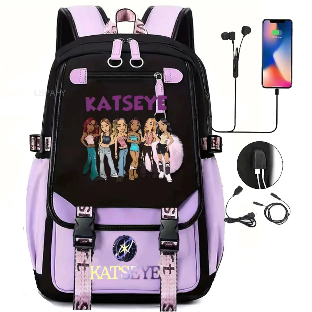 sacs à dos kawaii hot katseye à imprimé amusant, doux et mignons, grande capacité, pour étudiants, sacs d'école, sacs pour ordinateur portable, patchwork, simples, mochilas