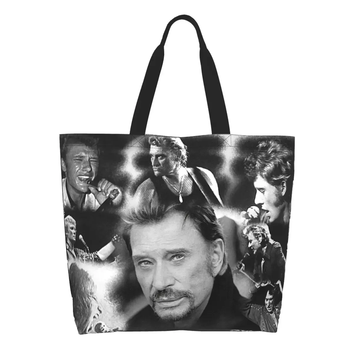 impression de mode johnny hallyday shopping sacs fourre-tout réutilisable lin épaule shopper chanteur français rock musique sac à main