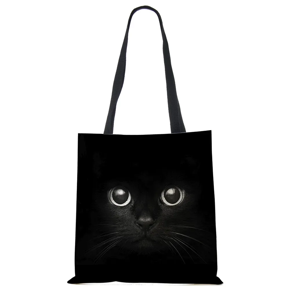 sacs fourre-tout de styliste pour femmes, sac à main écologique en tissu de lin imprimé chat noir sumi, sac à bandoulière réutilisable pour le bureau et le shopping