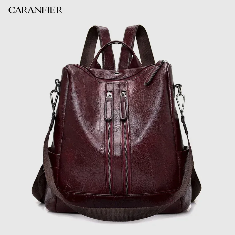 sac dos cuir noir polyester poche intérieure zippée bandoulière arquée fermeture éclair style vintage usage école adolescente
