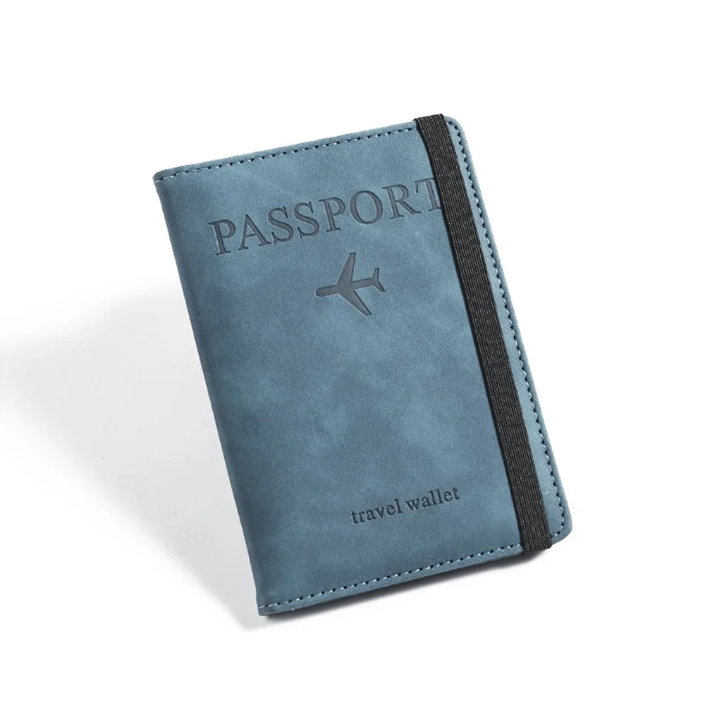 porte-passeport rfid personnalisé en pu pour homme, 2 styles d'enveloppes, motif avion imprimé, portefeuille de passeport antivol, minimaliste