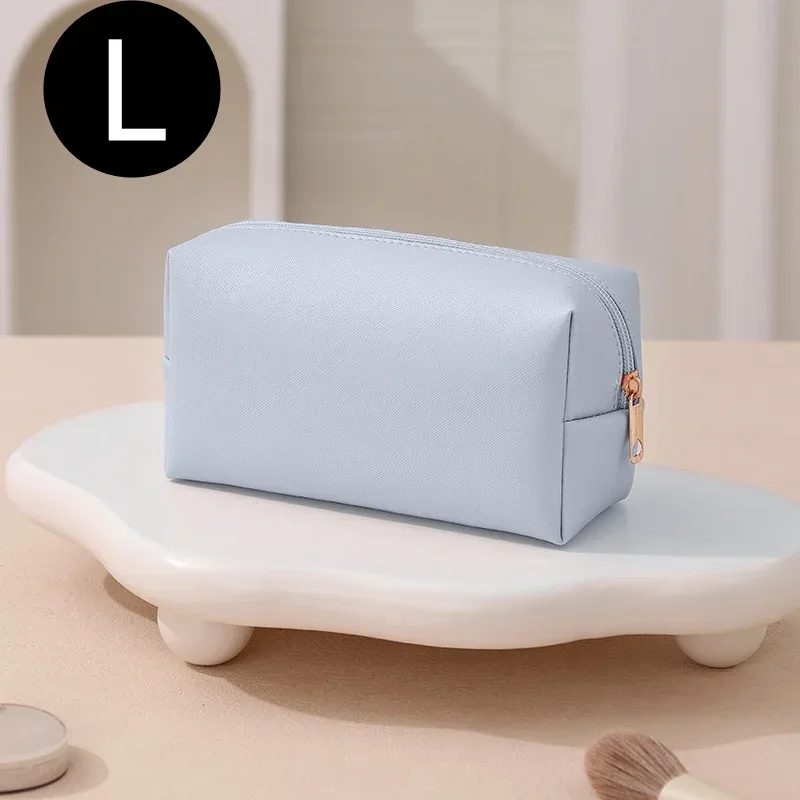 trousse de maquillage en cuir avec logo personnalisé, grande capacité, idéale pour les voyages, disponible en plusieurs couleurs, en cuir pu souple, avec fermeture à glissière, pour femmes (2 tailles).