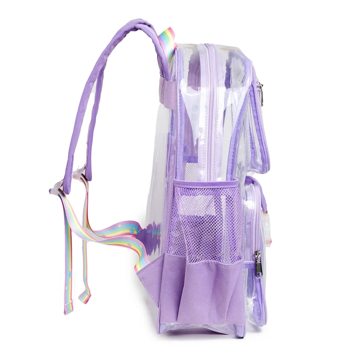 sac à dos transparent approuvé pour les stades, avec plusieurs poches, robuste, pour filles, avec sangle arc-en-ciel