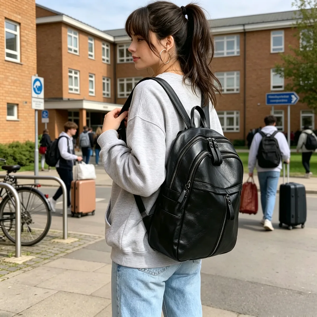 sac à dos en cuir souple grande capacité, sac de voyage décontracté, sac à bandoulière multifonctionnel pour l'université, le travail et les trajets quotidiens