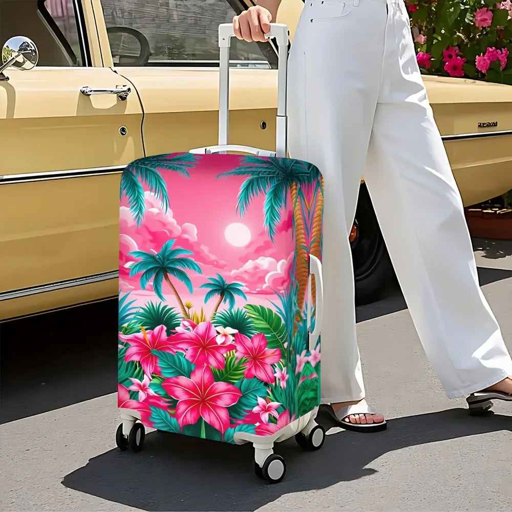 housse valise polyester motif tropical vibrant rose palmiers fleurs hawaïennes protection voyage grande taille