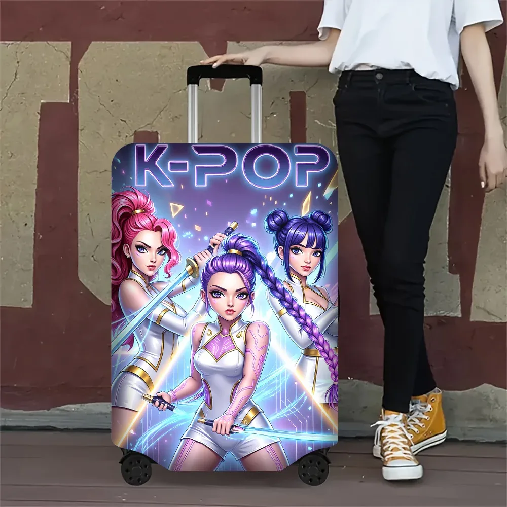 housse valise polyester gris bleu noir design k pop futuriste idoles voyage compact transport securise trip cadeau