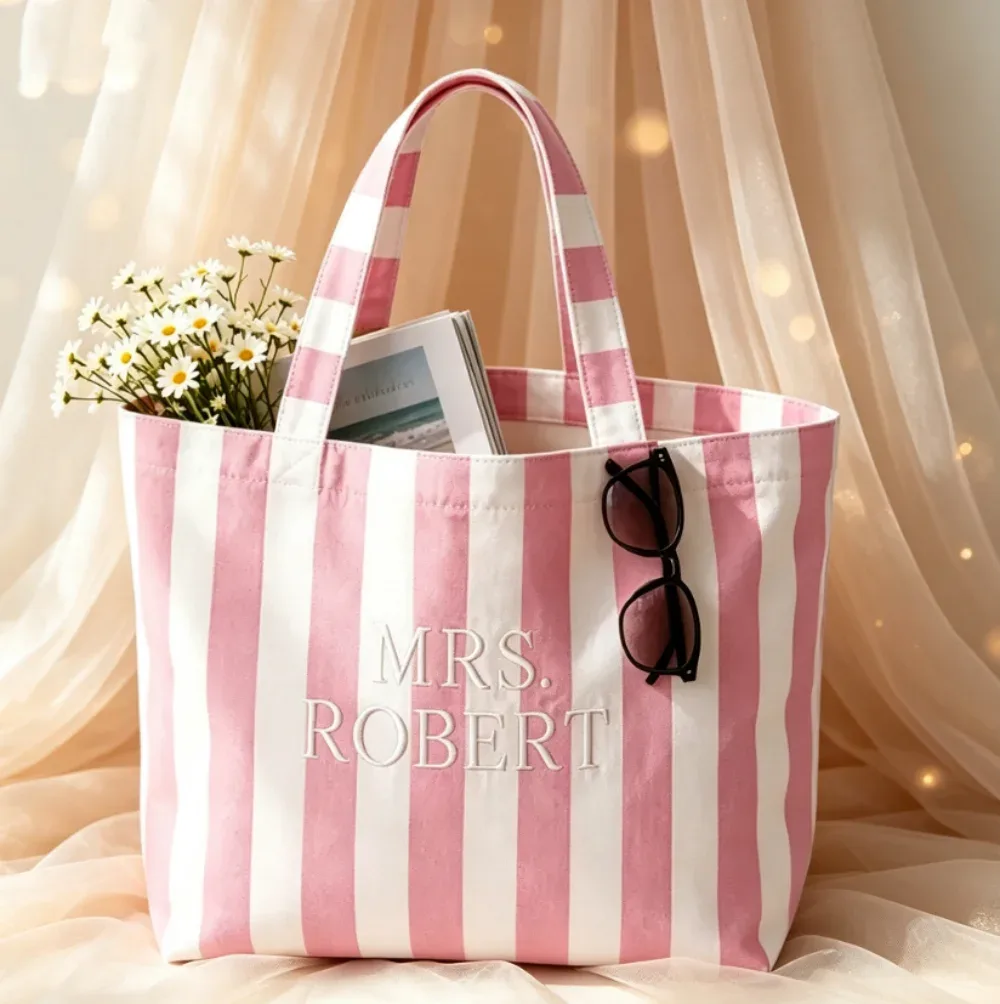 sac de plage en tricot personnalisé avec nom brodé, sacs de plage personnalisés, sac de voyage, cadeau pour elle, cadeaux pour demoiselles d'honneur