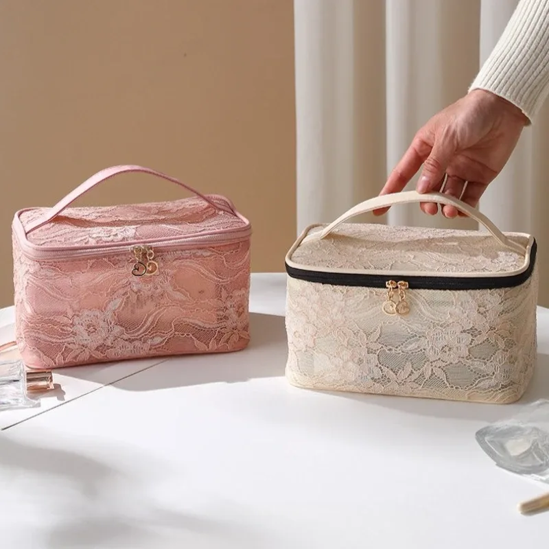 sacs de maquillage en dentelle pour femmes, sac à main, organisateur de voyage, pochette de rangement de maquillage cosmétique, fourre-tout portable à fermeture éclair, nouvelle collection