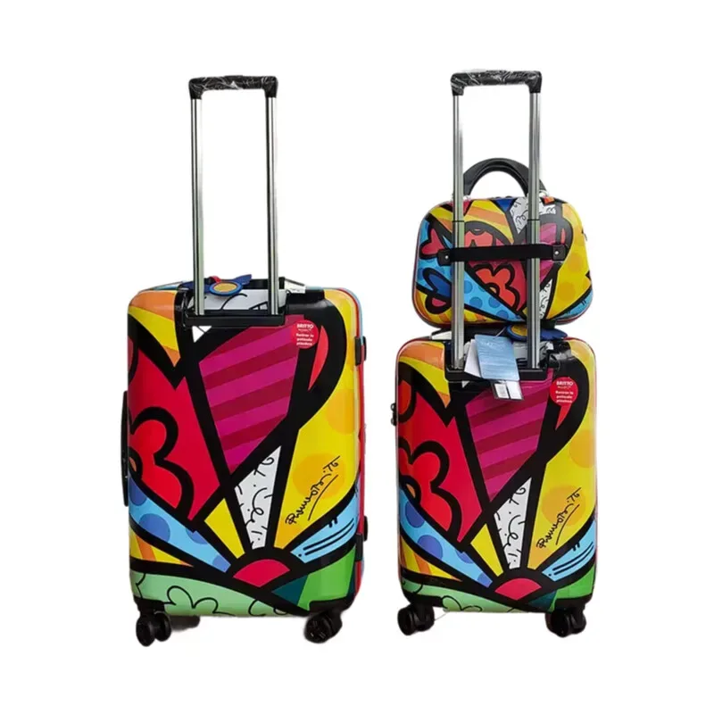 bagage léger pour femme avec motif cœur – roulettes pivotantes silencieuses, serrure tsa et boîte de maquillage, valise trolley élégante pour voyage