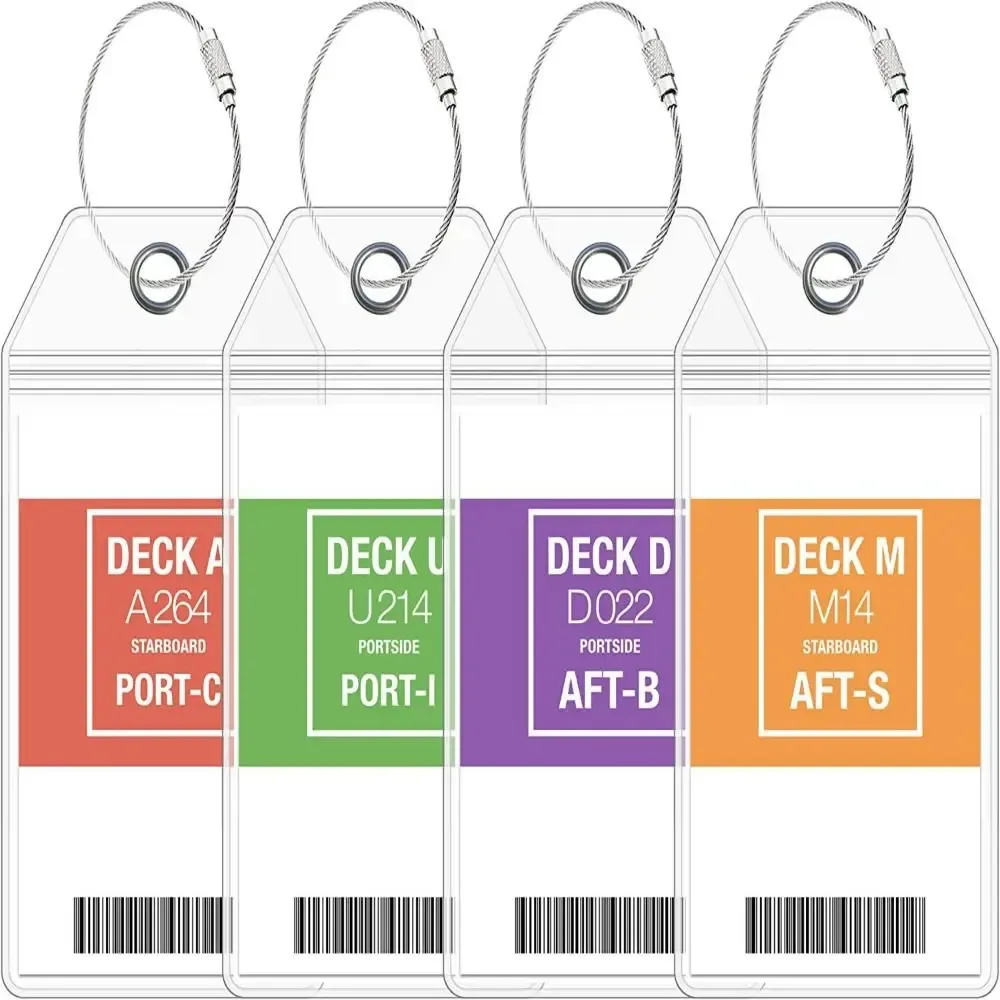 porte-étiquettes de bagage en fil d'acier avec boucle, pochette à fermeture éclair en pvc, étiquette de valise étanche, pochette pour billet de bateau/carte