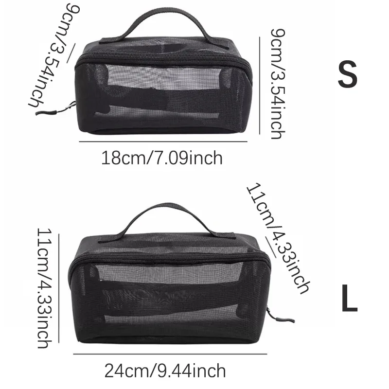 sacs à cosmétiques transparents en maille, petite et grande trousse de maquillage noire, trousse de toilette de voyage portable, étui de rangement pour rouge à lèvres, poudres