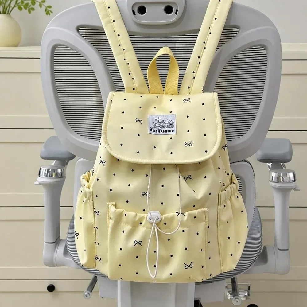 sac à dos à pois avec cordon de serrage et nœud, ultra léger, double bandoulière, grande capacité, en nylon, pour les trajets quotidiens et les voyages.