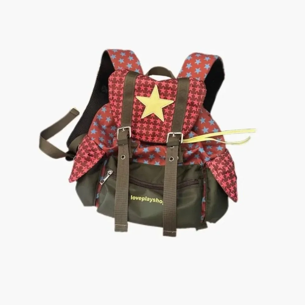 sac à dos lucky star mignon et spacieux, style coréen, multi-poches, sac à dos à cordon de serrage, sac d'école y2k en nylon, sac de randonnée et de camping pour étudiants
