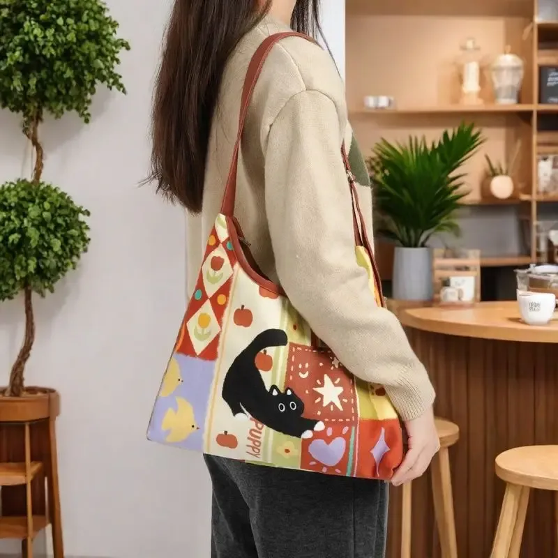 nouveau collage créatif super mignon sac à bandoulière simple adorable chat fermeture éclair paresseux voile sac en tissu culturel créatif cadeau sac à bandoulière
