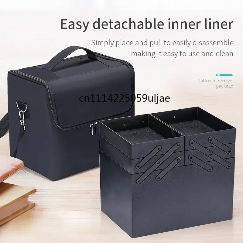 grande trousse de maquillage pour femmes, boîte de rangement de voyage, organiseur professionnel à 4 niveaux pour accessoires de manucure avec compartiments ajustables