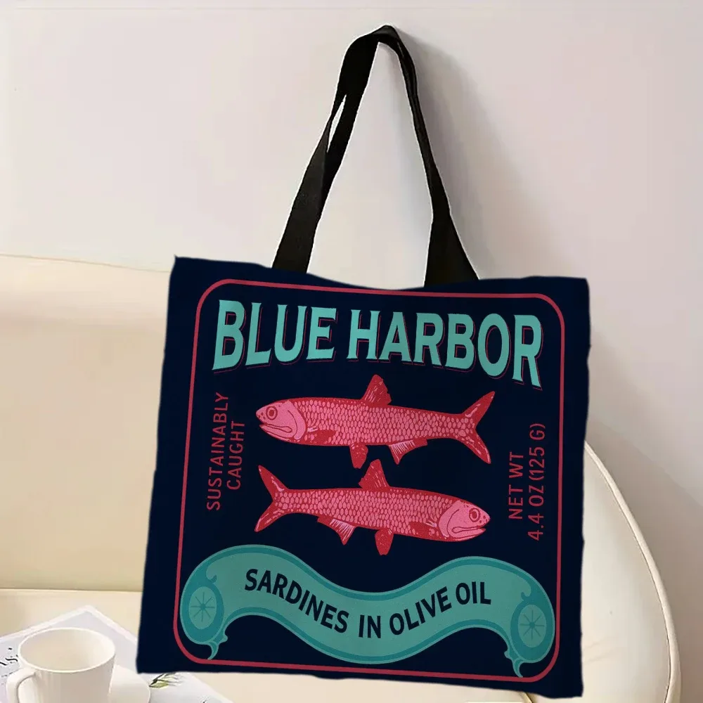 sac à main décontracté imprimé de sardines colorées à la mode, sac à dos réutilisable à la mode, sac fourre-tout multifonctionnel, sac de courses en polyester