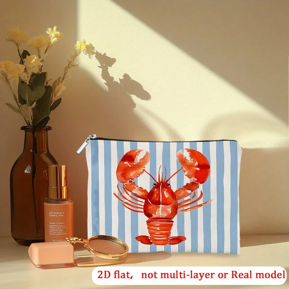 Trousse de maquillage à rayures de homard, idéale pour les voyages et le rangement des cosmétiques et articles de toilette pour adolescentes et femmes, cadeaux de voyage