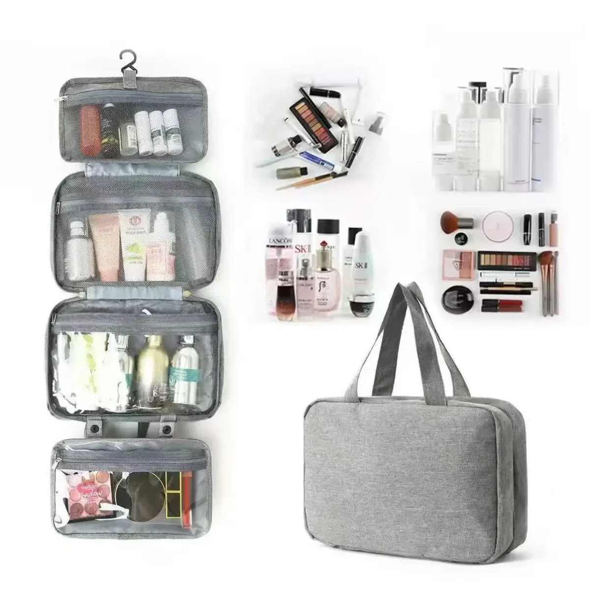 grande trousse de toilette suspendue avec crochet, étanche, pliable, sac de voyage, organiseur de maquillage, de rasoirs et de cosmétiques, accessoires de salle de bain
