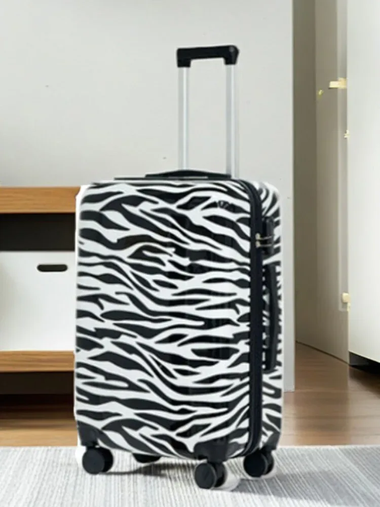valise ensemble plastique zébré noir blanc roulettes poignée voyage famille grande taille transport affaires week end