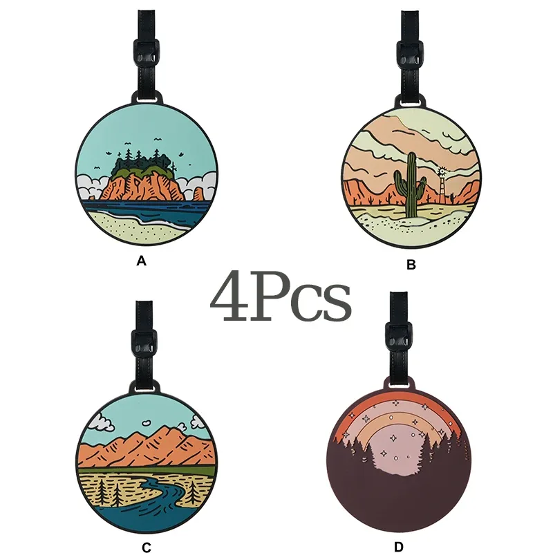 étiquette bagage pvc motifs paysagers colorés voyage amateurs plein air navetteurs montagnes lacs forêts nuages lunes