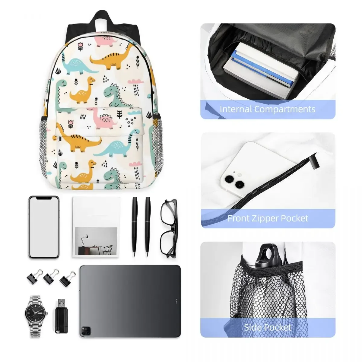 sac à dos de dessin animé drôle de dinosaure pour hommes et femmes, sac à livres de base, sac pour étudiants, sac pour ordinateur portable manga, école