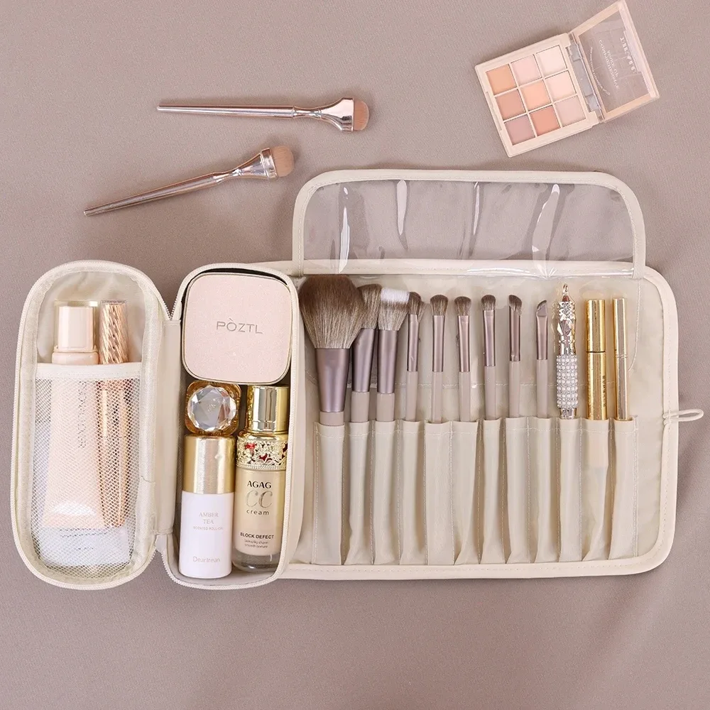 organisateur de pinceaux de maquillage pour femmes, pochette de rangement de maquillage de voyage étanche, trousse à cosmétiques portable de grande capacité
