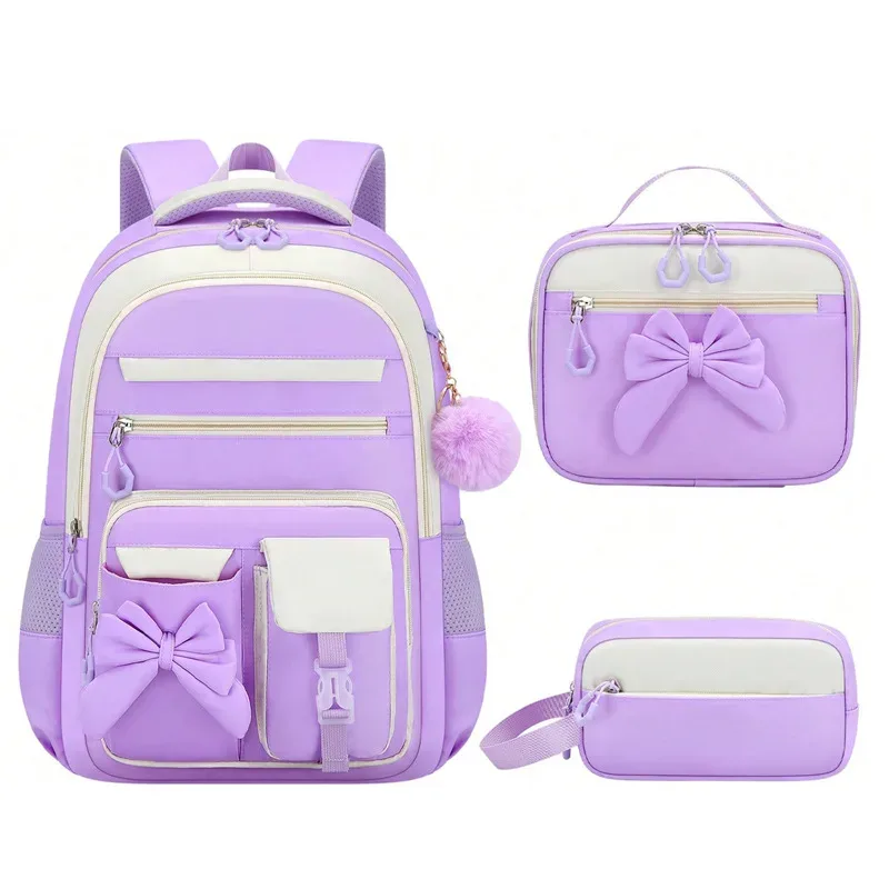 ensemble de 3 sacs à dos scolaires élémentaires grande capacité mignons pour filles du collège avec trousse et boîte à lunch