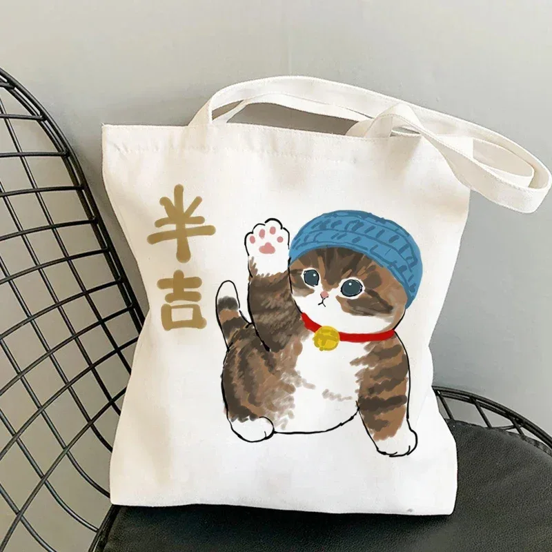 femme sacs à provisions kawaii dessin animé chats amusant sac fourre-tout shopper organisateur décontracté déjeuner sacs à main grande capacité toile sacs à bandoulière