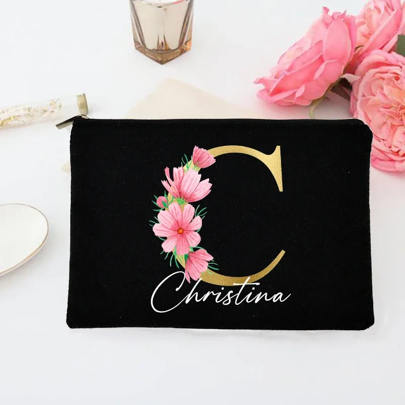 pochette de maquillage personnalisée avec initiales et nom, trousse de toilette de mariée, pochette de toilette monogramme, cadeaux de mariage pour demoiselle d'honneur