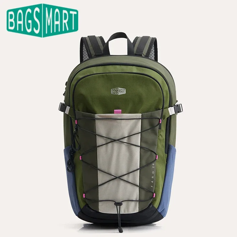 sac dos nylon vert olive gris bleu rose robuste décontracté randonnée voyage polyvalent ordinateur portable compartiment rembourré fermeture éclair ykk pockets extérieurs