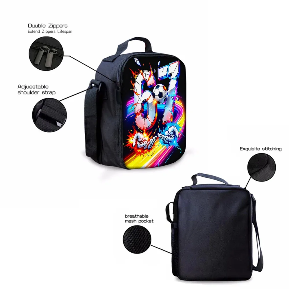 sac dos polyester imprimé chiffres 67 football rayures lumières mains noir voyage école enfant