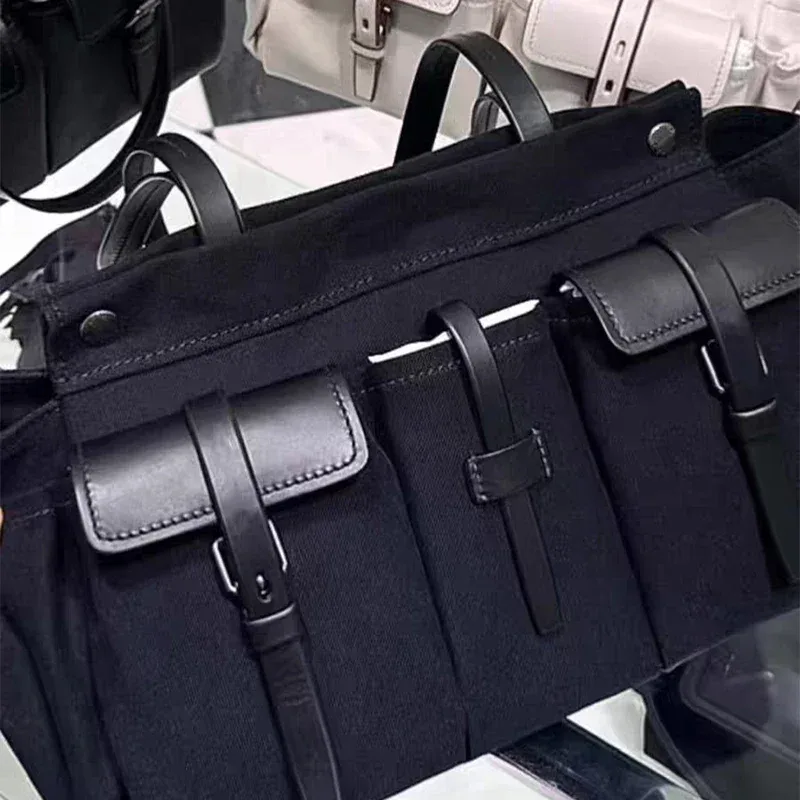 sac fourre-tout de luxe en toile et cuir multi-poches, sac à bandoulière vintage pour femme avec fermeture éclair, sac à main style motard, léger
