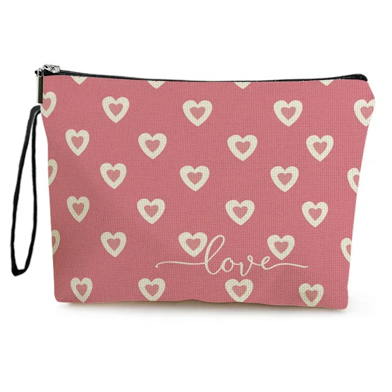 pochette de maquillage double face en forme de cœur rose pour la saint-valentin, sac de voyage pour rouge à lèvres, sac à crayons pour étudiant, sac à fermeture éclair pour cadeau