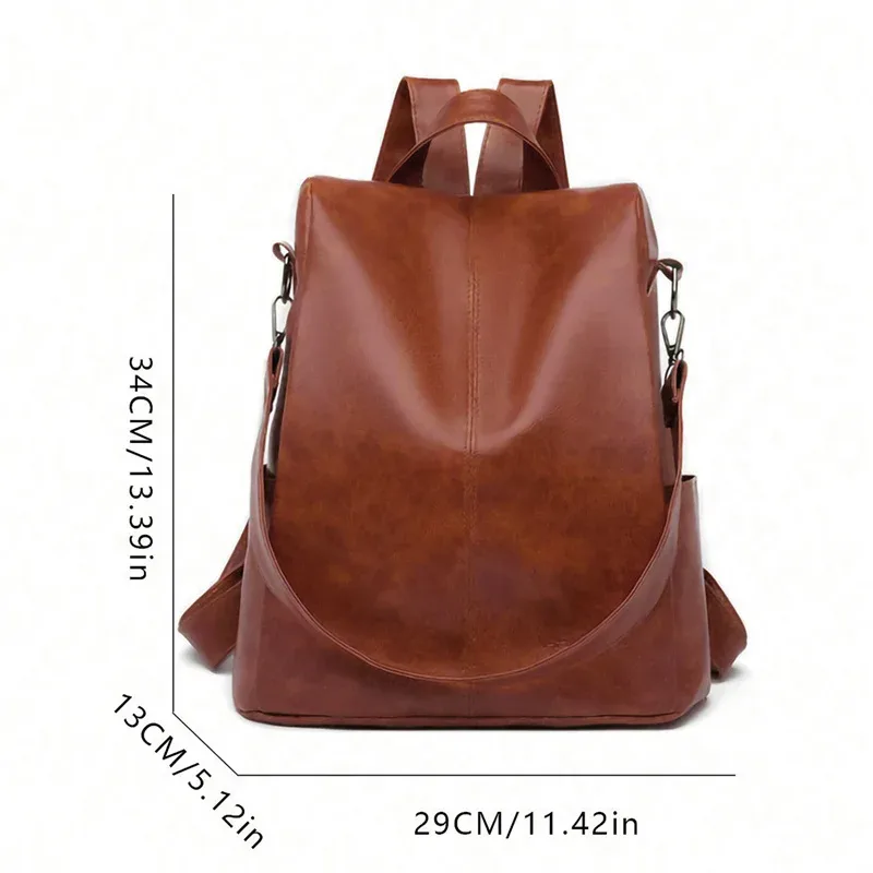 sac dos cuir matériau similaire marron clair texture grunge forme trapézoïdale poignées latérales sangle ajustable voyage femme