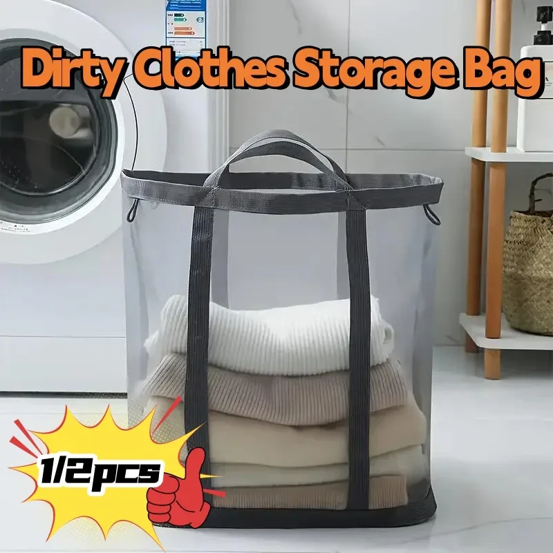 panier à linge en maille de nylon, sac de rangement pliable pour vêtements sales, adapté à la chambre à coucher et à la salle de bains, panier à linge portable indépendant