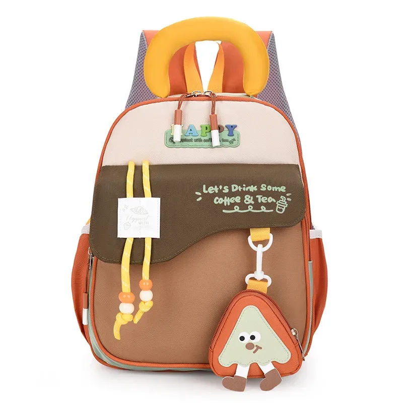 sac à dos enfant color block mignon, en nylon, motif dessin animé, unisexe, pour la maternelle, les voyages et l'école, grande capacité