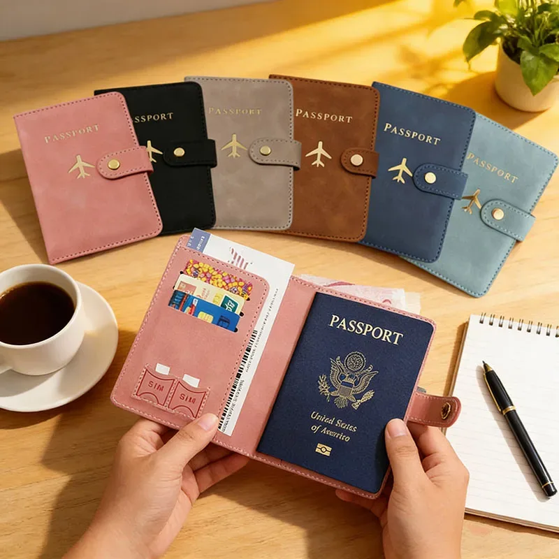 étui porte-passeport en cuir pour essentiels de voyage, portefeuille cartes de crédit, housse de passeport pour femme/homme avec boucle