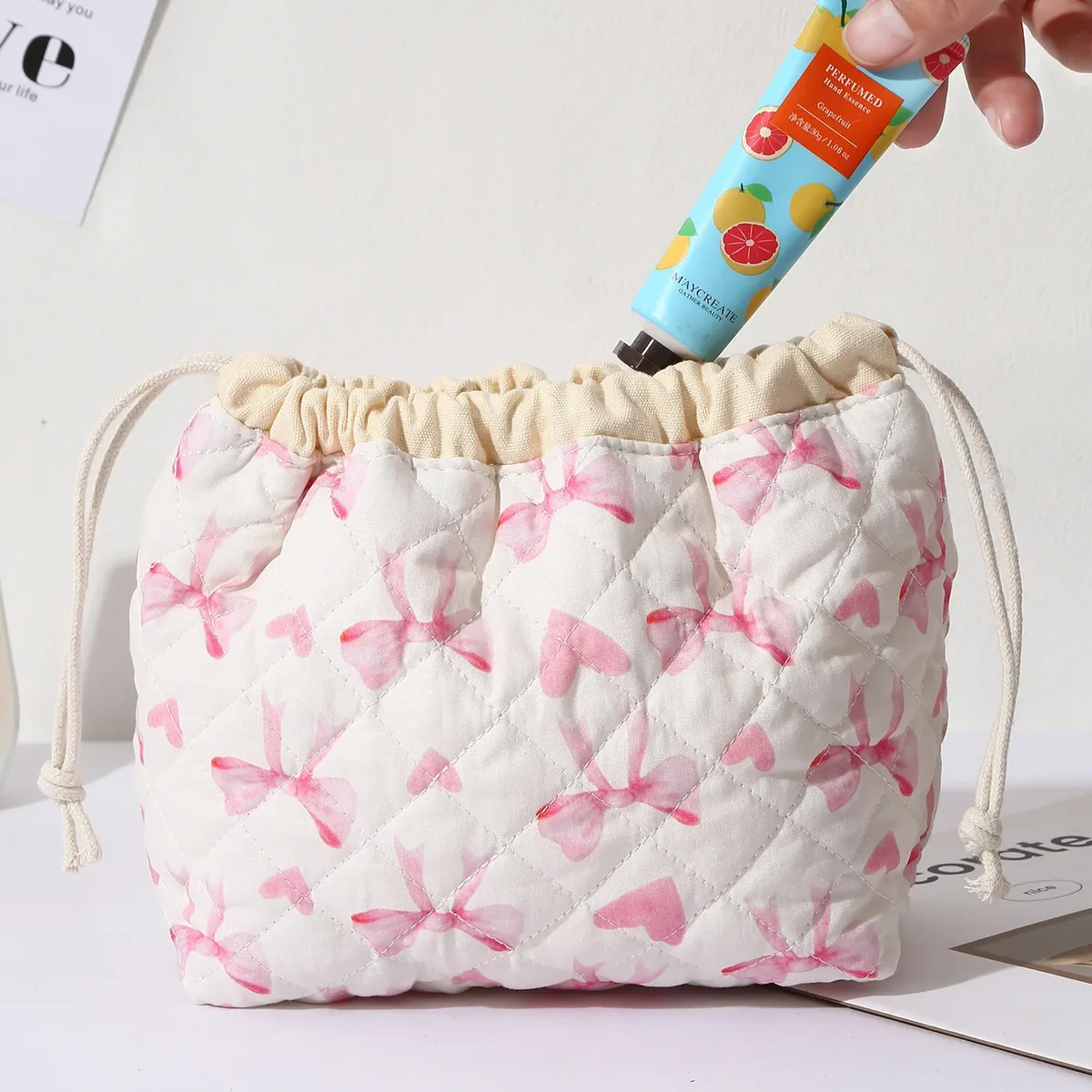 sac de rangement portable de voyage grande capacité avec cordon de serrage, en forme de coquille, mignon, de niche, pochette de rangement polyvalente en coton