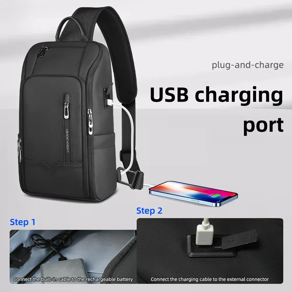 hcankcan mode hommes sac à bandoulière multifonction usb sac à bandoulière étanche sac de messager tendance sport voyage fronde poitrine sac