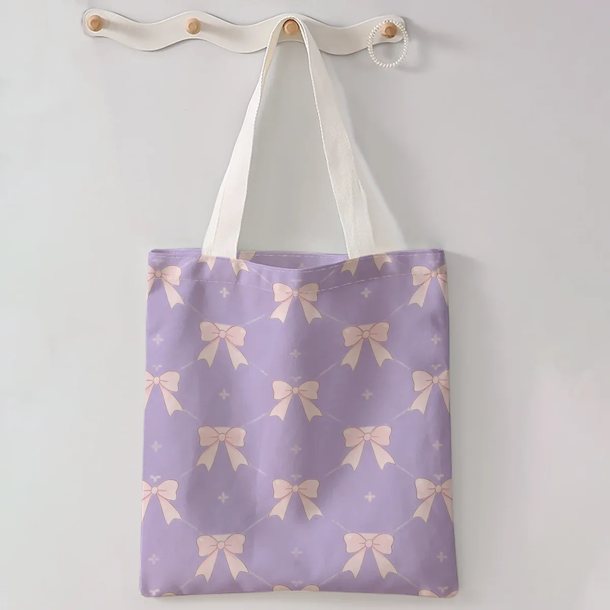 sac à main décontracté imprimé motif nœud, sac à dos réutilisable et tendance, sac à main multifonctionnel, sac de shopping en toile