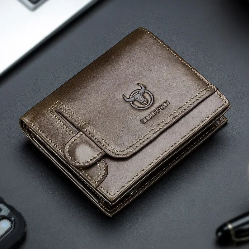bullcaptain-portefeuille rfid 100% en cuir véritable pour homme, sac de rangement multifonctionnel, porte-monnaie, porte-cartes