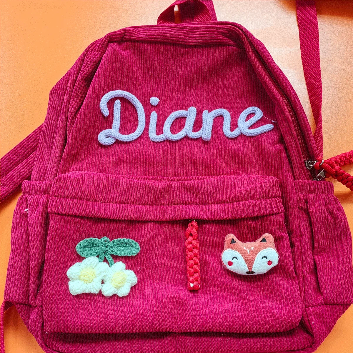 sacs à dos personnalisés en velours côtelé – sacs à dos brodés sur mesure, décorations florales/animalières, styles parent-enfant, sac pour sœur/frère