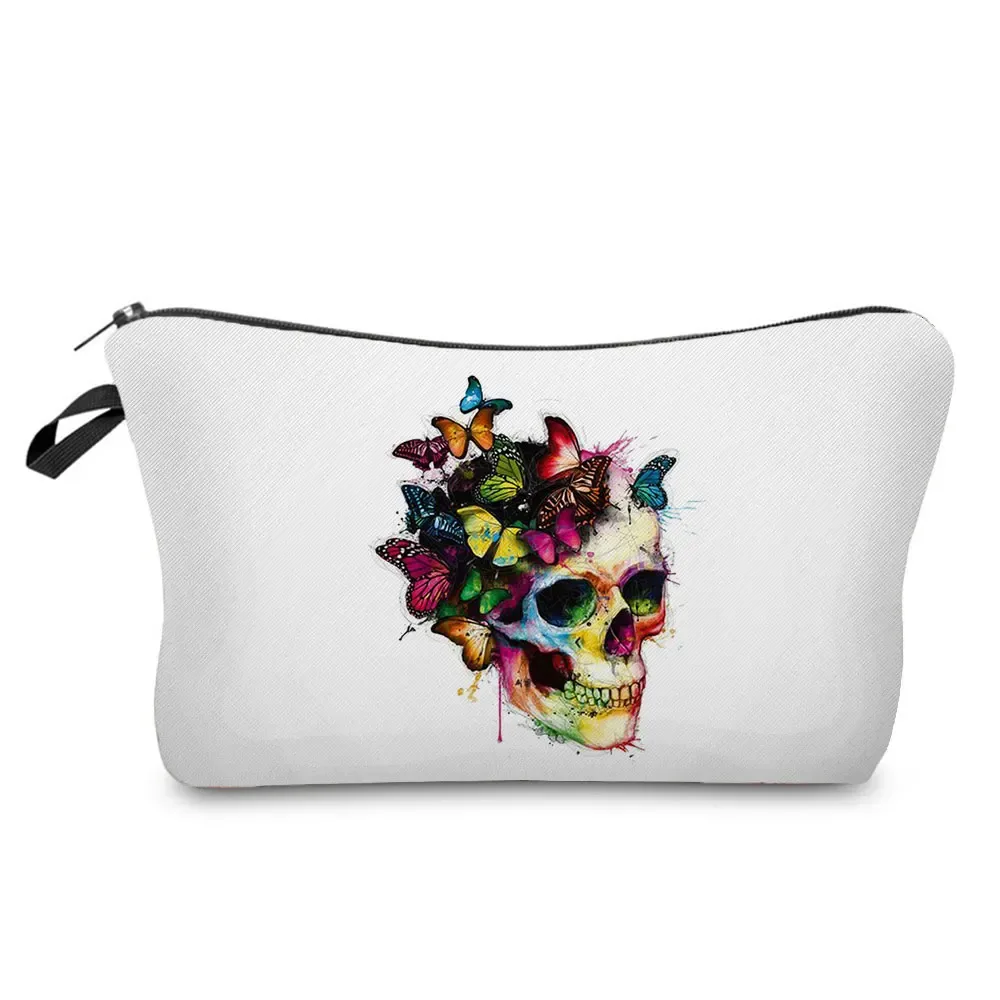 sacs à cosmétiques imprimés de crâne pour femmes, pochette de maquillage de personnalité, sac de rangement de voyage portable, étuis de rangement de rouge à lèvres, sac de maquillage à fermeture éclair