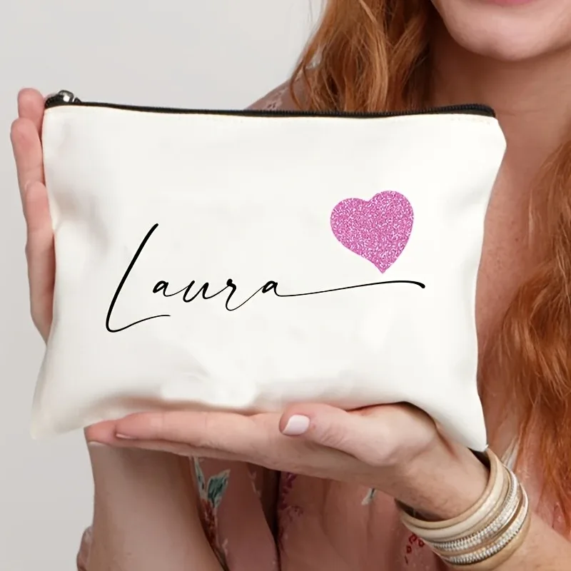 1 pièce trousse de maquillage simple personnalisée en forme de cœur, pochette de rangement cosmétique de voyage, trousse à crayons et portefeuille pour femme