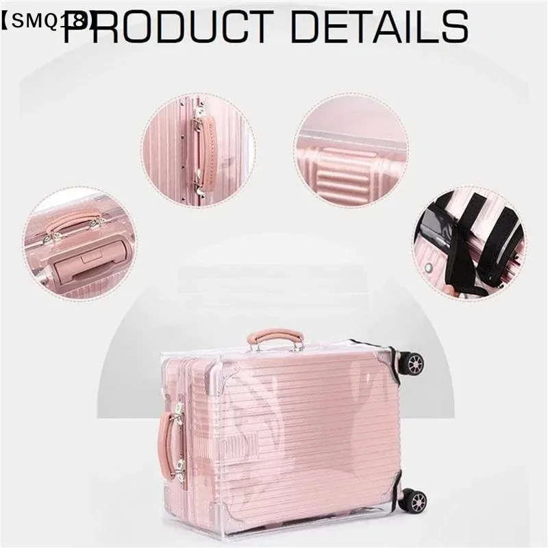 housse valise protection nylon transparente rose pâle bandes noires roulettes poignée amovible universelle voyage