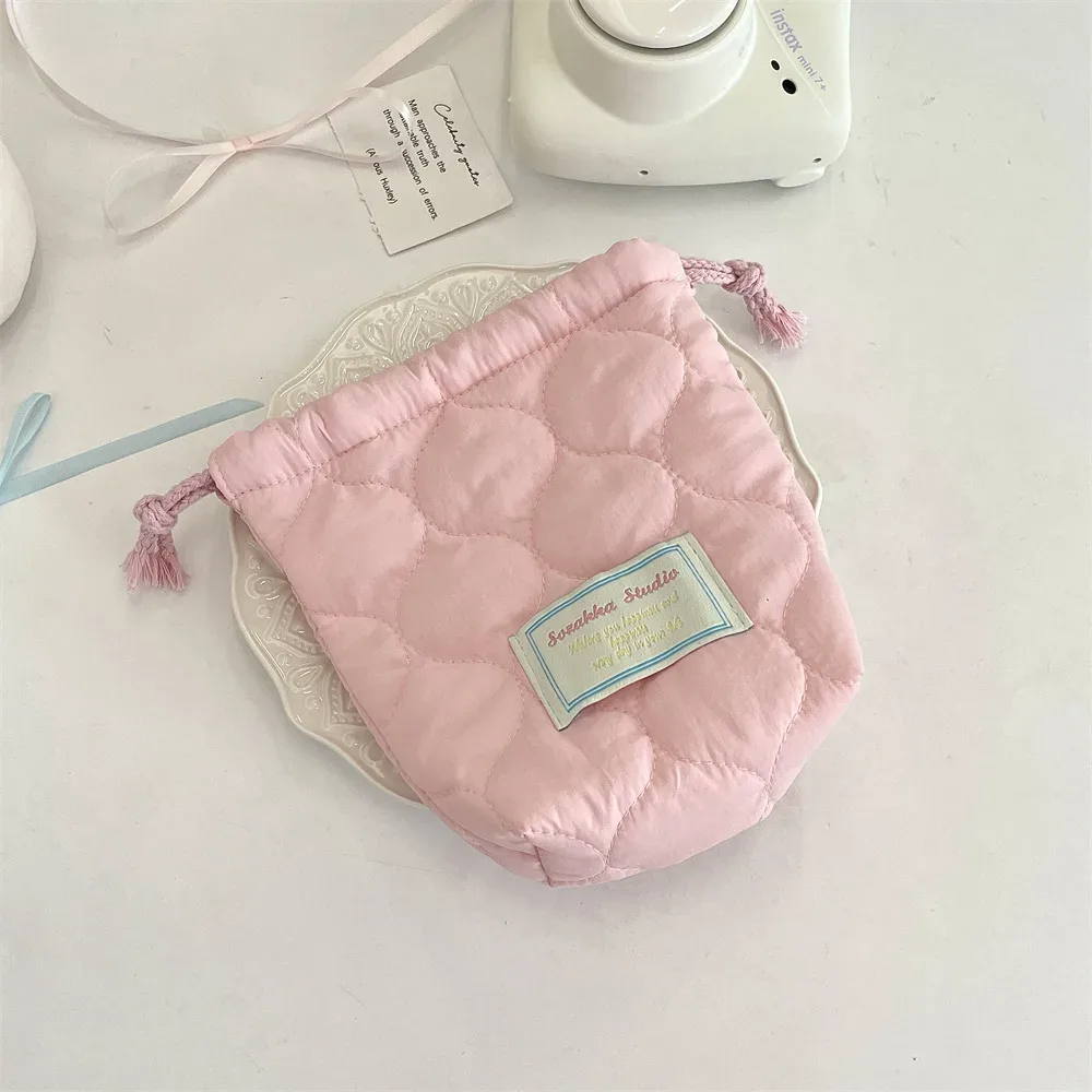pochette de maquillage matelassée à motif étoile avec cordon de serrage, pochette de rangement souple pour appareil photo, rouge à lèvres, petit organisateur d'électronique