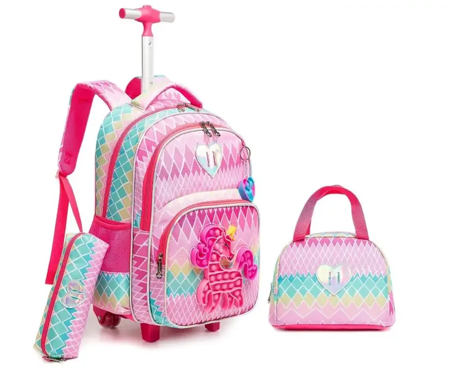 Sac Dos Oxford Université Rose Bleu Motif Licorne Coeurs Enfant Sacoche Main Porte Clefs Voyage