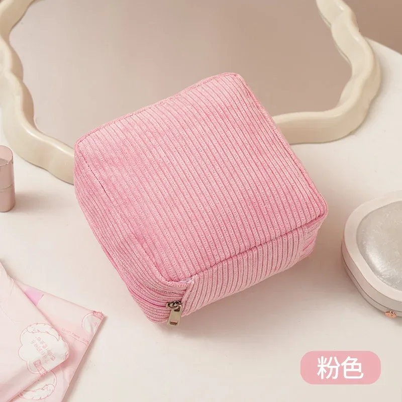 mini pochette de maquillage pour cartes de rouge à lèvres, pièces de monnaie, serviettes hygiéniques, mallette de rangement, sacs en velours côtelé pour femmes, sac de rangement de cosmétiques de voyage
