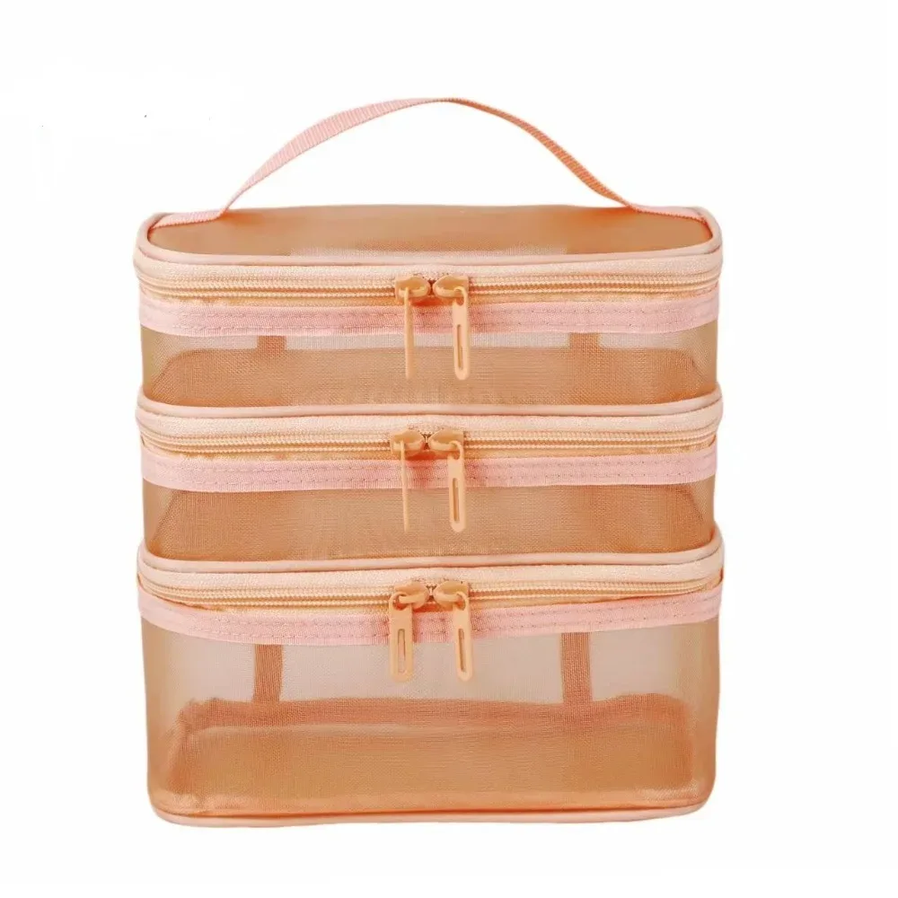 sac de voyage transparent en maille pour cosmétiques, sac de rangement de grande capacité, sac de rangement pour maquillage, sac de toilette à 2/3 couches, sac de toilette pour la gym et la natation